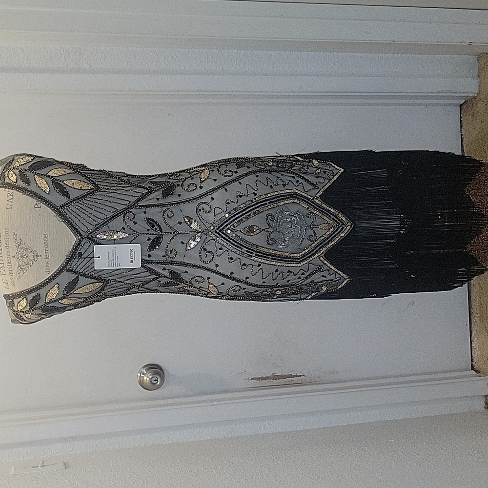 Metme 1920 Gatsby Flapper Black and Gold Beaded Dress NWT - Picture 5 of 10